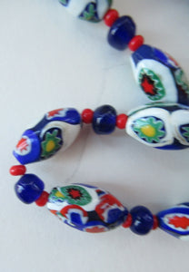 Good Quality Vintage Millefiori Murano Glass Bead Necklace. Total Length 26 inches