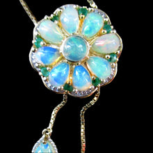 Load image into Gallery viewer, Vintage Silver Gilt Pendant with Flowerhead made of Opals - with Opal Drops

