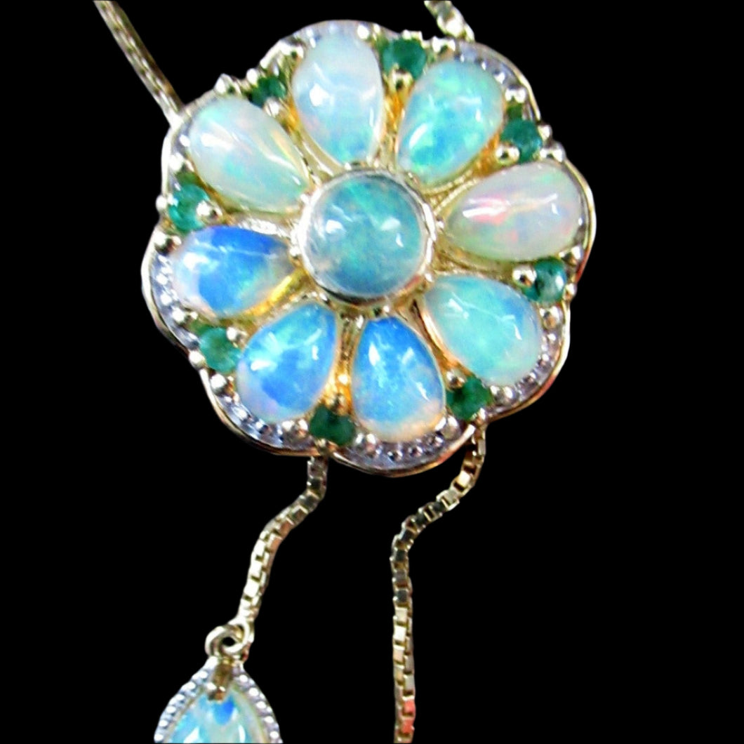Vintage Silver Gilt Pendant with Flowerhead made of Opals - with Opal Drops