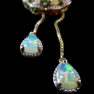 Vintage Silver Gilt Pendant with Flowerhead made of Opals - with Opal Drops