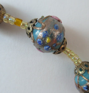 Old "WEDDING CAKE" Murano Glass Blue Bead Necklace