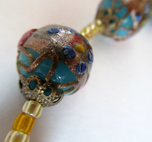 Old "WEDDING CAKE" Murano Glass Blue Bead Necklace