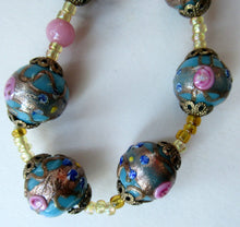 Load image into Gallery viewer, Old &quot;WEDDING CAKE&quot; Murano Glass Blue Bead Necklace
