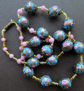 Old "WEDDING CAKE" Murano Glass Blue Bead Necklace