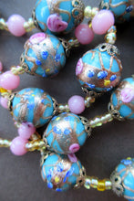 Load image into Gallery viewer, Old &quot;WEDDING CAKE&quot; Murano Glass Blue Bead Necklace
