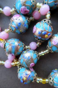 Old "WEDDING CAKE" Murano Glass Blue Bead Necklace