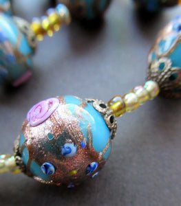Old "WEDDING CAKE" Murano Glass Blue Bead Necklace