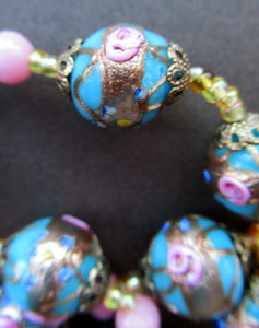 Old "WEDDING CAKE" Murano Glass Blue Bead Necklace