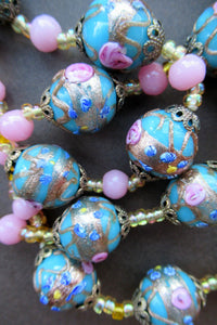Old "WEDDING CAKE" Murano Glass Blue Bead Necklace