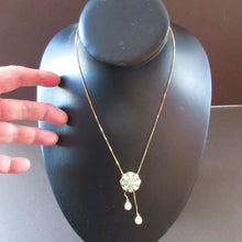 Load image into Gallery viewer, Vintage Silver Gilt Pendant with Flowerhead made of Opals - with Opal Drops
