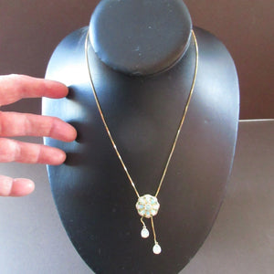 Vintage Silver Gilt Pendant with Flowerhead made of Opals - with Opal Drops