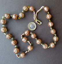Load image into Gallery viewer, Vintage Gold Aventurine Murano Glass Bead Necklace. Total Length 24 inches
