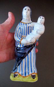 Antique French Quimper Faience Figurine of the Madonna and Child
