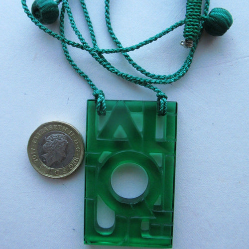 Vintage Lalique Glass Logo Pendant or Necklace Green