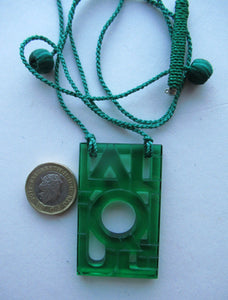 Vintage Lalique Glass Logo Pendant or Necklace Green