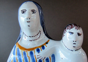 Antique French Quimper Faience Figurine of the Madonna and Child