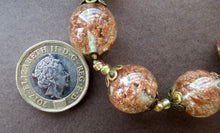 Load image into Gallery viewer, Vintage Gold Aventurine Murano Glass Bead Necklace. Total Length 24 inches

