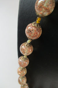 Vintage Gold Aventurine Murano Glass Bead Necklace. Total Length 24 inches