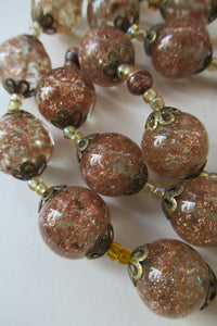Vintage Gold Aventurine Murano Glass Bead Necklace. Total Length 24 inches