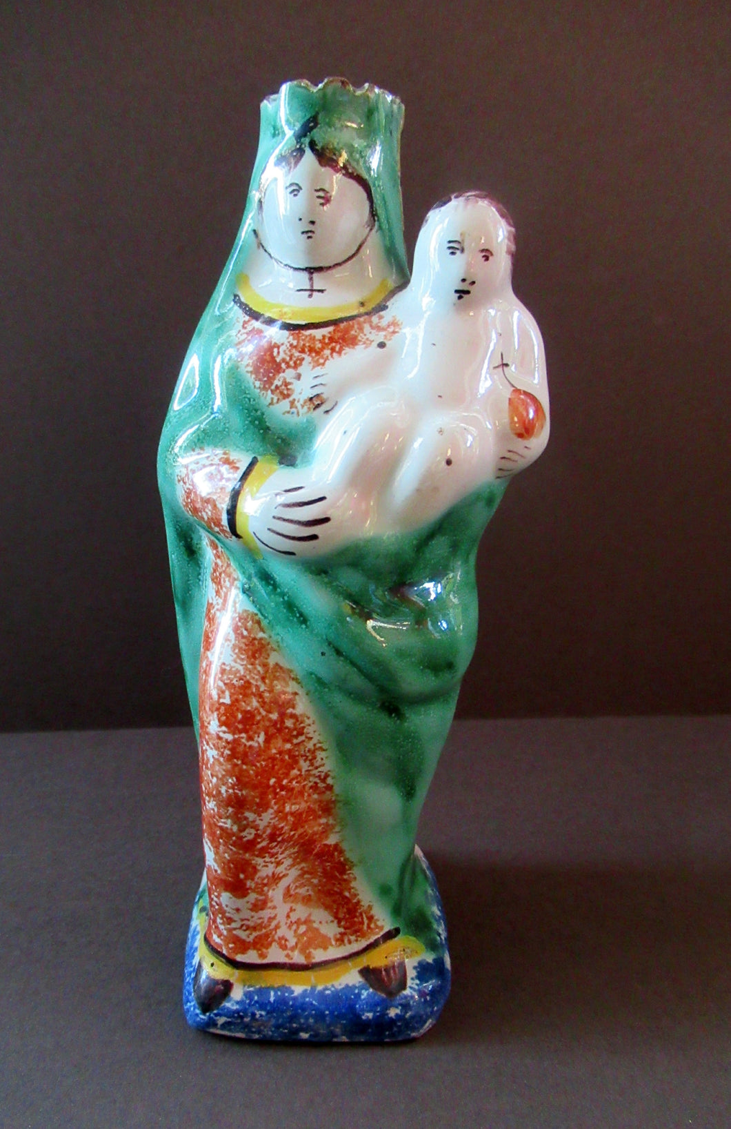 Antique French Quimper Faience Figurine Madonna and Child