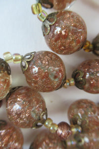 Vintage Gold Aventurine Murano Glass Bead Necklace. Total Length 24 inches