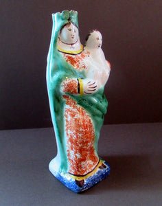 Antique French Quimper Faience Figurine Madonna and Child
