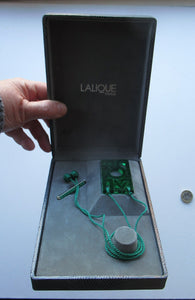 Vintage Lalique Glass Logo Pendant or Necklace Green