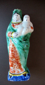 Antique French Quimper Faience Figurine Madonna and Child