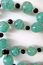 Load image into Gallery viewer, Vintage Pale Aqua Green Swirls and Gold Aventurine Murano Glass Bead Neckla
