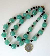 Load image into Gallery viewer, Vintage Pale Aqua Green Swirls and Gold Aventurine Murano Glass Bead Neckla
