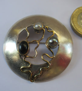 Sterling Silver Brooch with Import Marks Scandinavian Pearls 1970s
