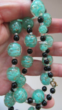Load image into Gallery viewer, Vintage Pale Aqua Green Swirls and Gold Aventurine Murano Glass Bead Neckla
