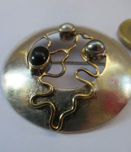 Sterling Silver Brooch with Import Marks Scandinavian Pearls 1970s