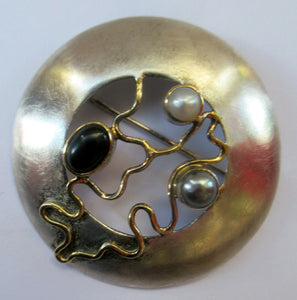 Sterling Silver Brooch with Import Marks Scandinavian Pearls 1970s