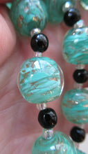 Load image into Gallery viewer, Vintage Pale Aqua Green Swirls and Gold Aventurine Murano Glass Bead Neckla
