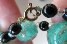 Load image into Gallery viewer, Vintage Pale Aqua Green Swirls and Gold Aventurine Murano Glass Bead Neckla
