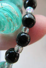Load image into Gallery viewer, Vintage Pale Aqua Green Swirls and Gold Aventurine Murano Glass Bead Neckla
