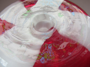 Fabulous Space Age Alrose / Empoli Italian Glass Genie Bottle Vase. Red and White Candy Stripes