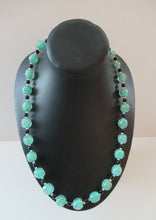 Load image into Gallery viewer, Vintage Pale Aqua Green Swirls and Gold Aventurine Murano Glass Bead Neckla
