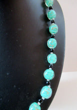 Load image into Gallery viewer, Vintage Pale Aqua Green Swirls and Gold Aventurine Murano Glass Bead Neckla
