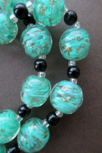 Load image into Gallery viewer, Vintage Pale Aqua Green Swirls and Gold Aventurine Murano Glass Bead Neckla

