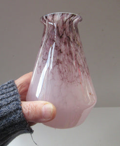 Vintage 1930s Monart Glass Miniature Vase Pink and Black