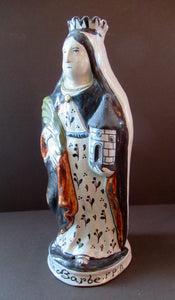 Large Antique French Quimper Faience Sculpture of Saint Barbe (Barbara)
