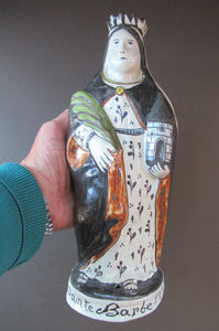 Large Antique French Quimper Faience Sculpture of Saint Barbe (Barbara)