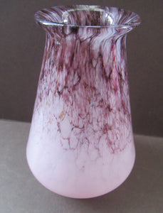 Vintage 1930s Monart Glass Miniature Vase Pink and Black