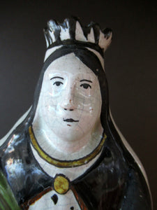Large Antique French Quimper Faience Sculpture of Saint Barbe (Barbara)
