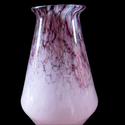 Vintage 1930s Monart Glass Miniature Vase Pink and Black