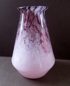 Vintage 1930s Monart Glass Miniature Vase Pink and Black