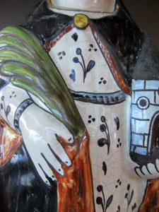 Large Antique French Quimper Faience Sculpture of Saint Barbe (Barbara)