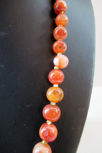 Vintage Carnelian Agate Amber Coloured Beads Necklace. Length: 24 inches
